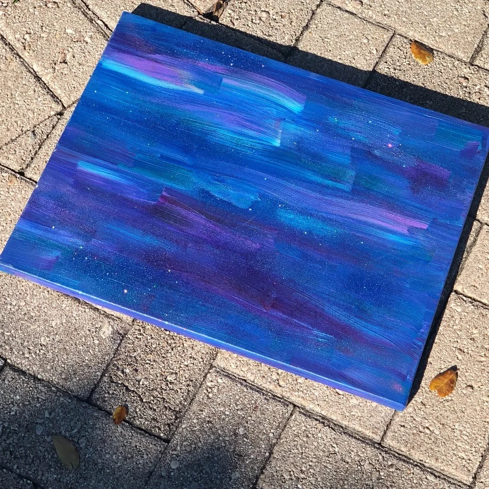 HANDCRAFTED BLUE/PURPLE/GREEN ABSTRACT STARRY NIGHT GLITTER ART